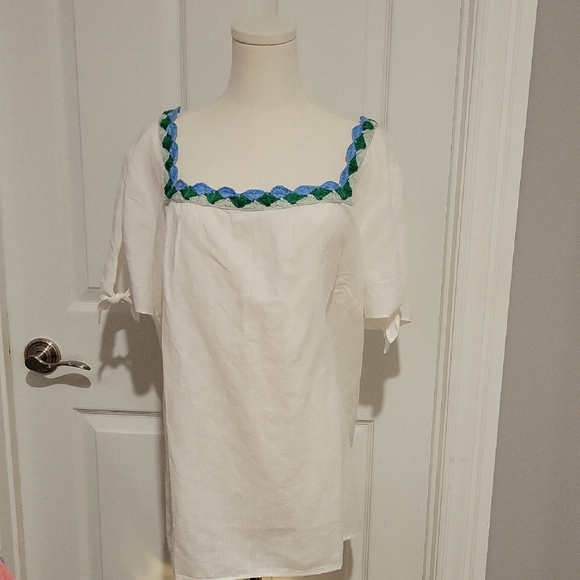 Talbots Tops - Talbots White Blouse with Blue and Green Trim